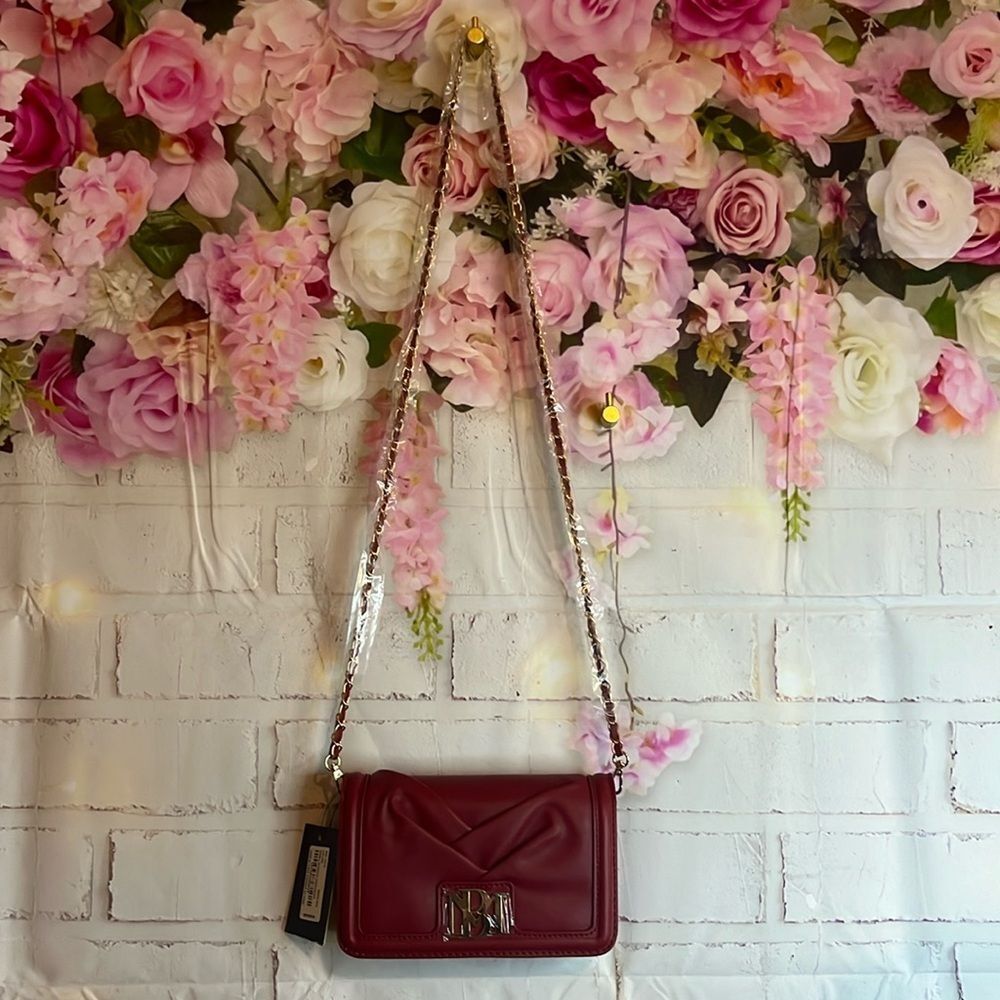 Badgley Mischka vegan leather brick red small pleaded Crossbody NWT